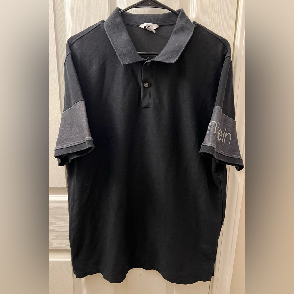 5/$25 Calvin Klein Black Gray Logo Men’s Polo Shirt Size XL